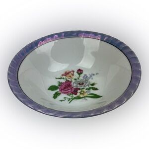 Scalloped Purple Iridescent Edge Lusterware Floral Dish Bowl  6”